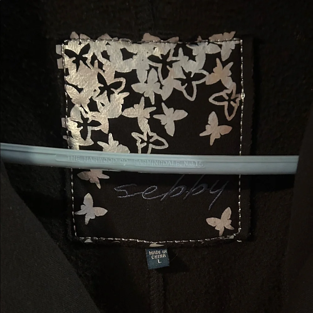 Sebby Women's Black Pea Coat with Hood - Picture 2 of 3